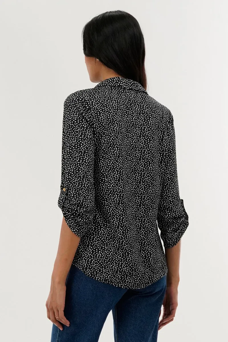 Patterned Roll Up Sleeve Blouse - Black sold by Fairweather product image thumbnail 3
