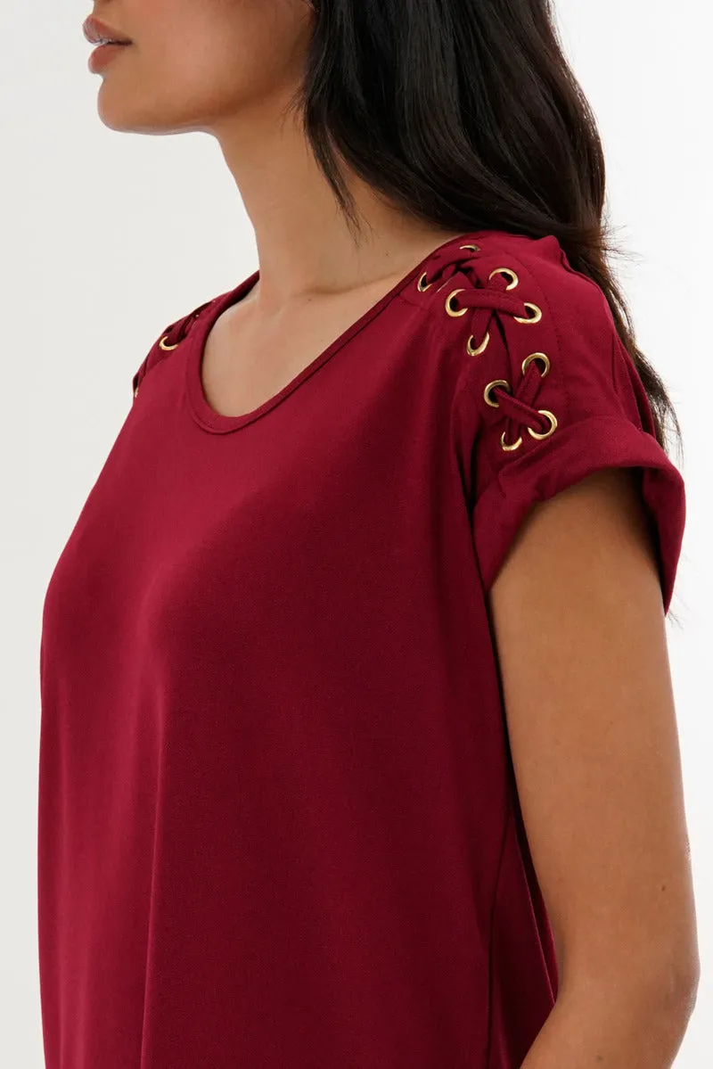 International INC Company Shoulder Lace Up Tee - Burgundy sold by Fairweather product image thumbnail 4