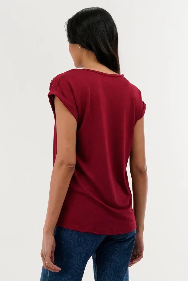 International INC Company Shoulder Lace Up Tee - Burgundy sold by Fairweather product image thumbnail 3