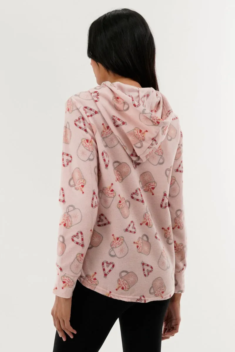 Festive Print Hooded Pajama Top - Pink sold by Fairweather product image thumbnail 3