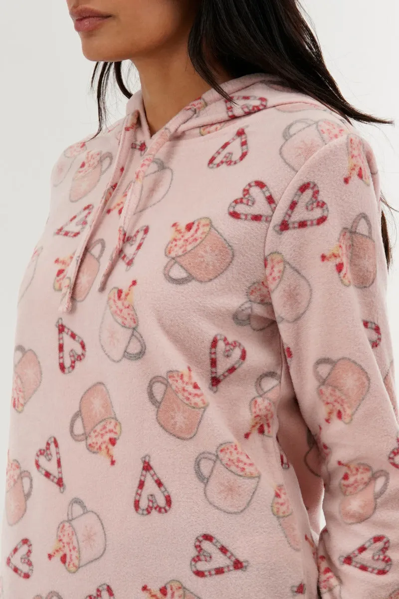Festive Print Hooded Pajama Top - Pink sold by Fairweather product image thumbnail 4