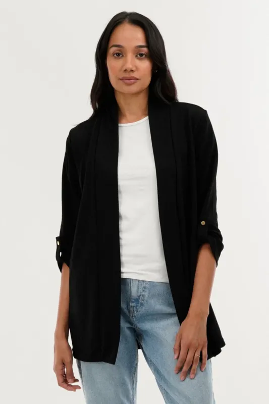 International INC Company Roll Up Sleeve Cardigan - Black sold by Fairweather