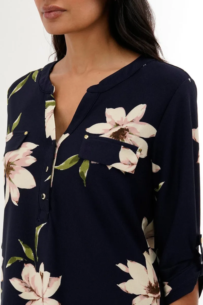 International INC Company Floral Split Neck Blouse - Navy sold by Fairweather product image thumbnail 4