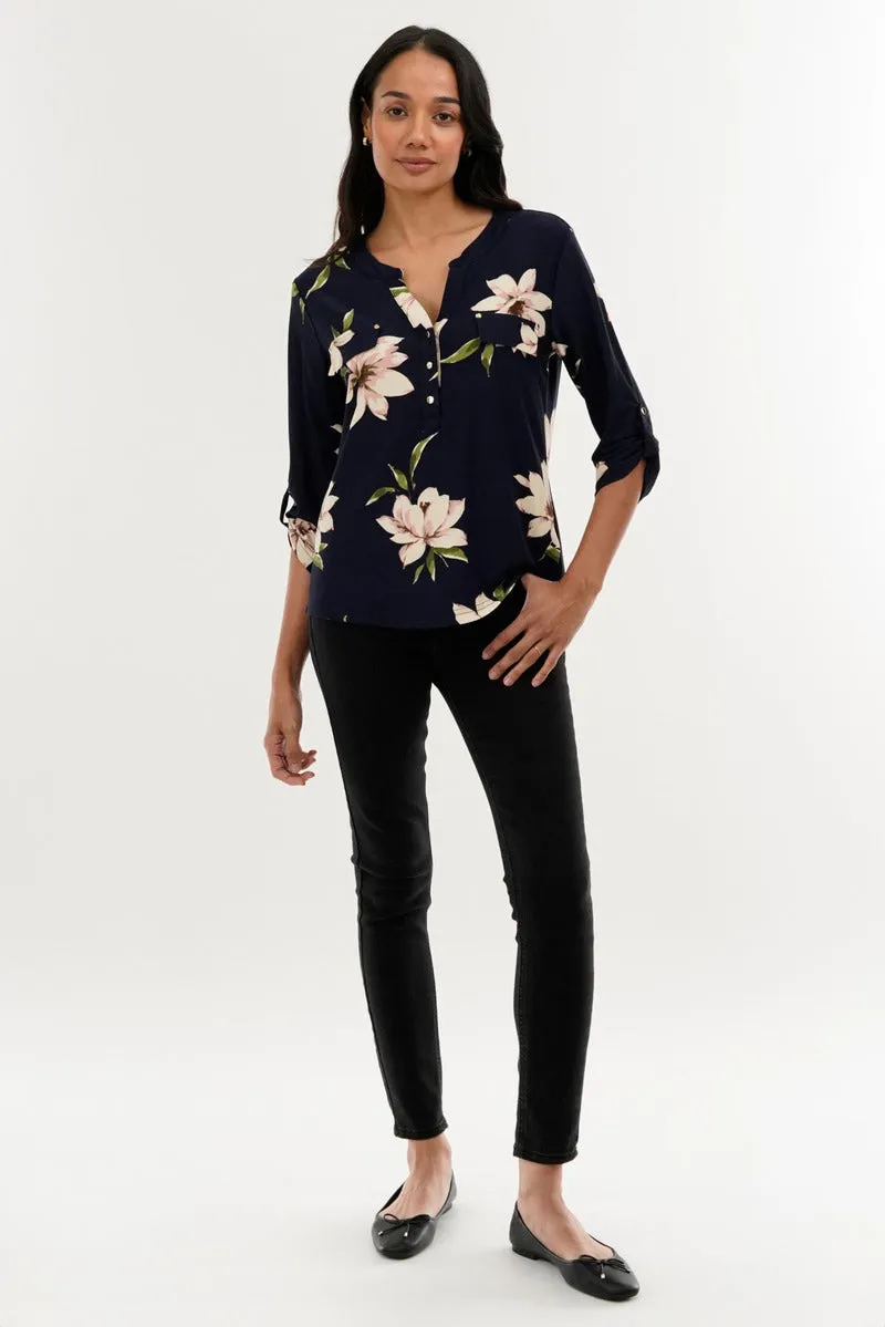 International INC Company Floral Split Neck Blouse - Navy sold by Fairweather product image thumbnail 5