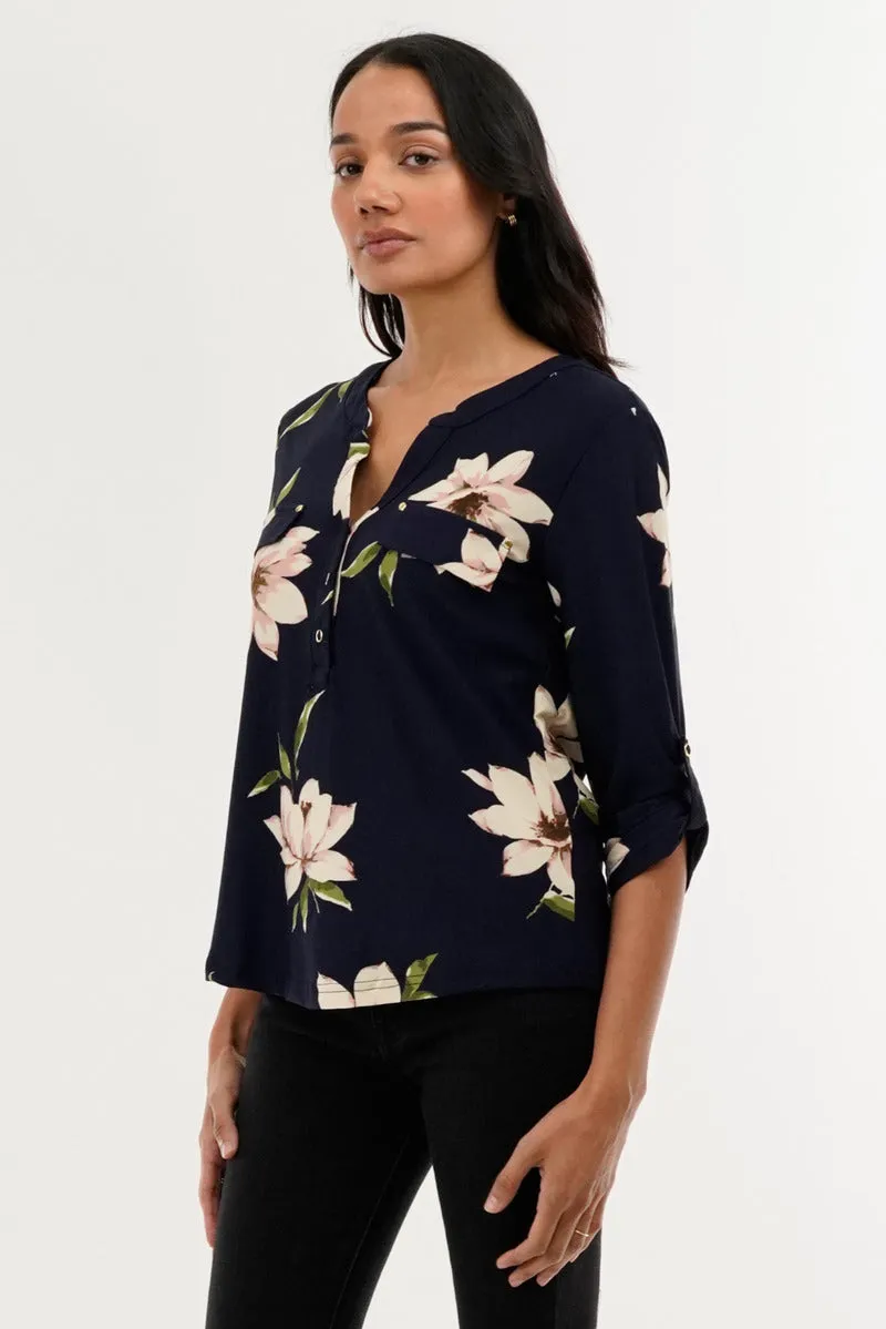 International INC Company Floral Split Neck Blouse - Navy sold by Fairweather product image thumbnail 2