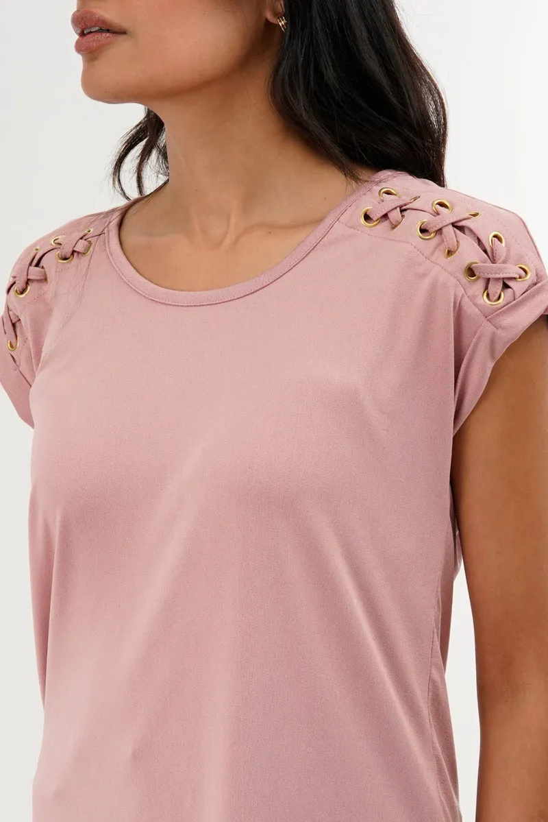 Shoulder Lace Up Tee - Pink sold by Fairweather product image thumbnail 4