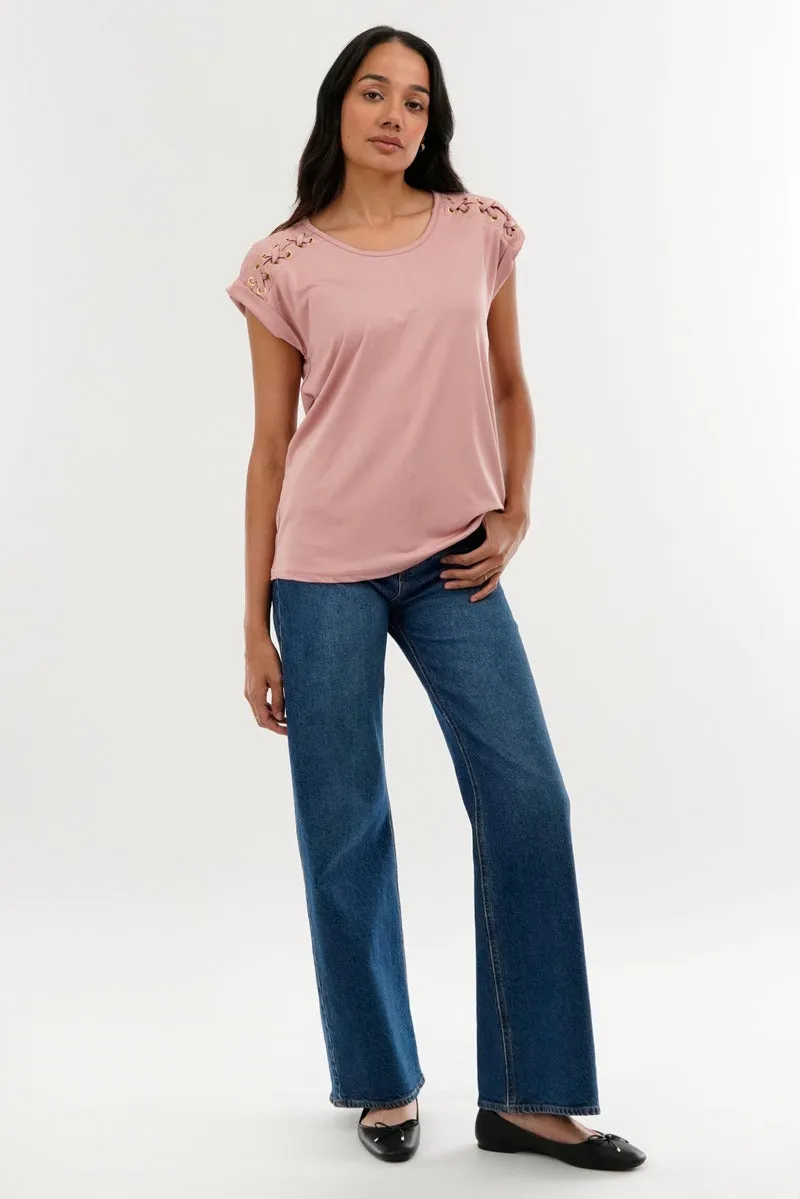 Shoulder Lace Up Tee - Pink sold by Fairweather product image thumbnail 5