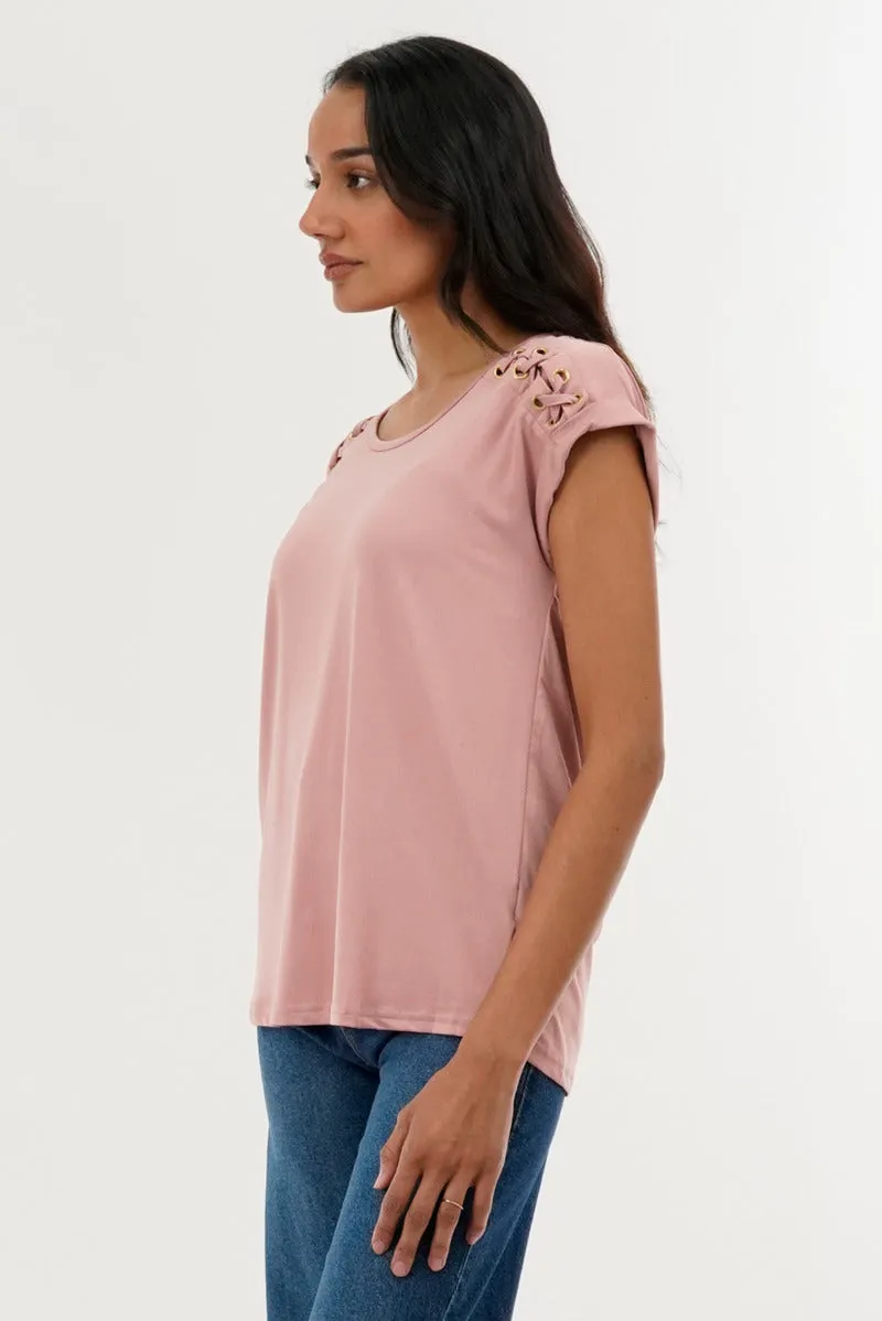 Shoulder Lace Up Tee - Pink sold by Fairweather product image thumbnail 2