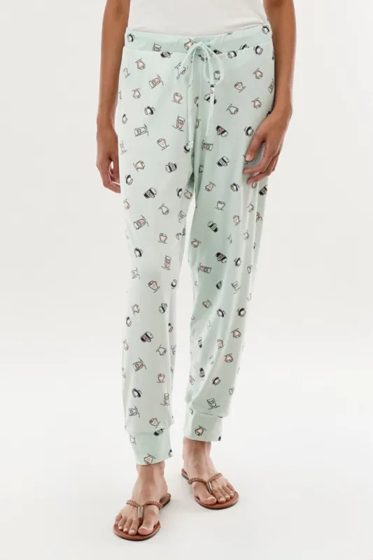 Canada Weather Gear Coffee Print Tie Waist Pajama Pants - Mint sold by Fairweather
