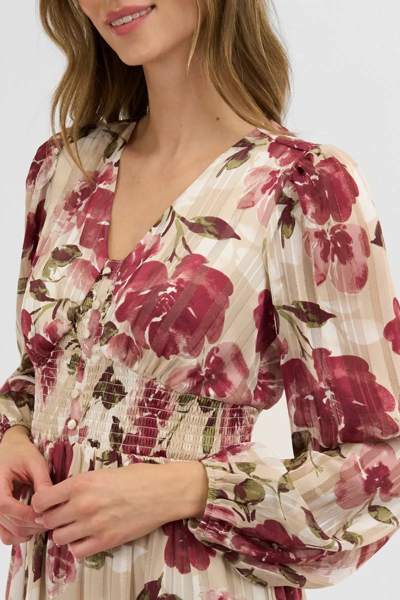 Costa Blanca Floral Long Sleeve Chiffon Maxi Dress - Beige sold by Fairweather product image thumbnail 4