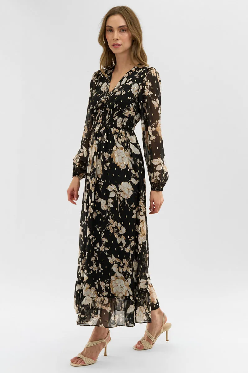 Costa Blanca Floral Long Sleeve Chiffon Maxi Dress - Black sold by Fairweather product image thumbnail 2