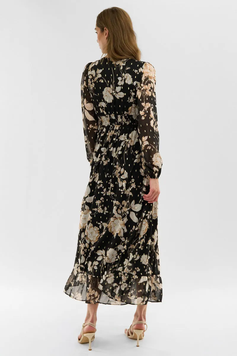 Costa Blanca Floral Long Sleeve Chiffon Maxi Dress - Black sold by Fairweather product image thumbnail 3