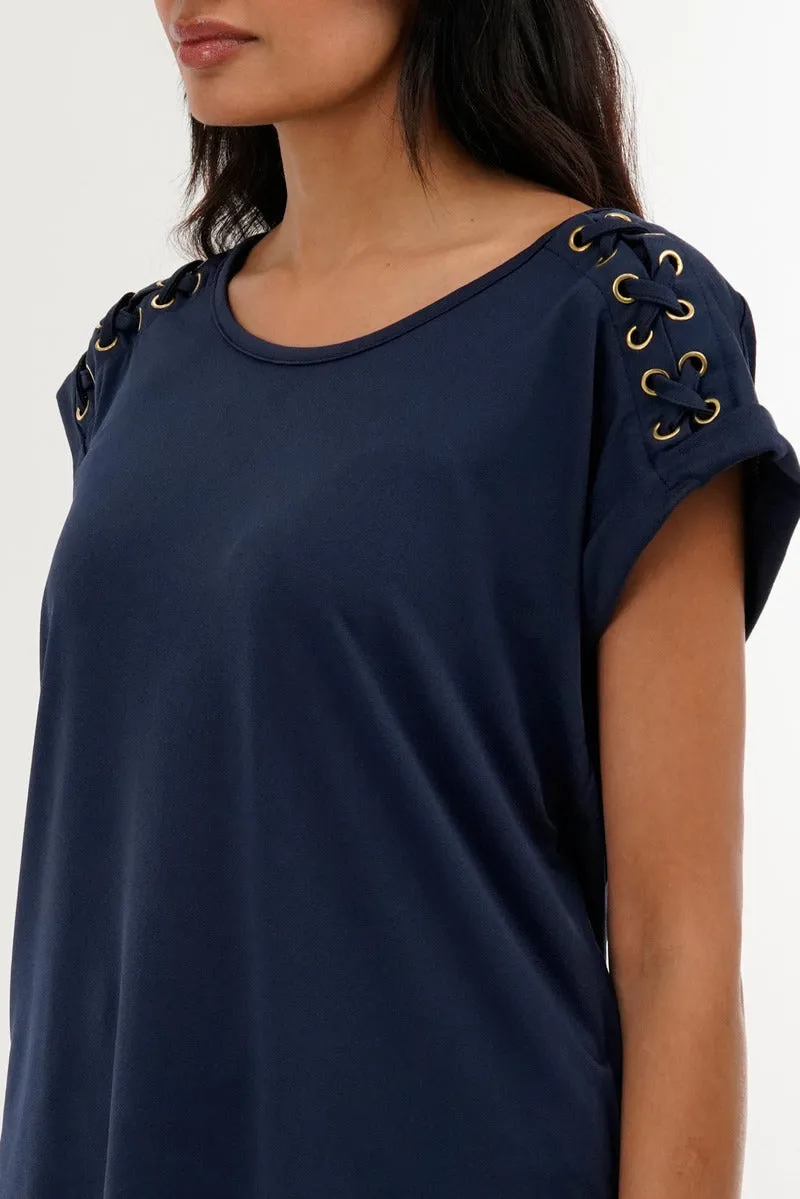 Shoulder Lace Up Tee - Navy sold by Fairweather product image thumbnail 4
