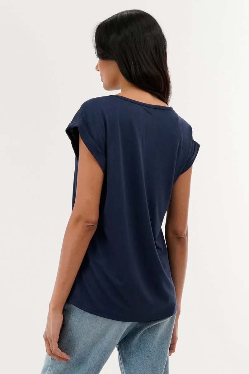 Shoulder Lace Up Tee - Navy sold by Fairweather product image thumbnail 3