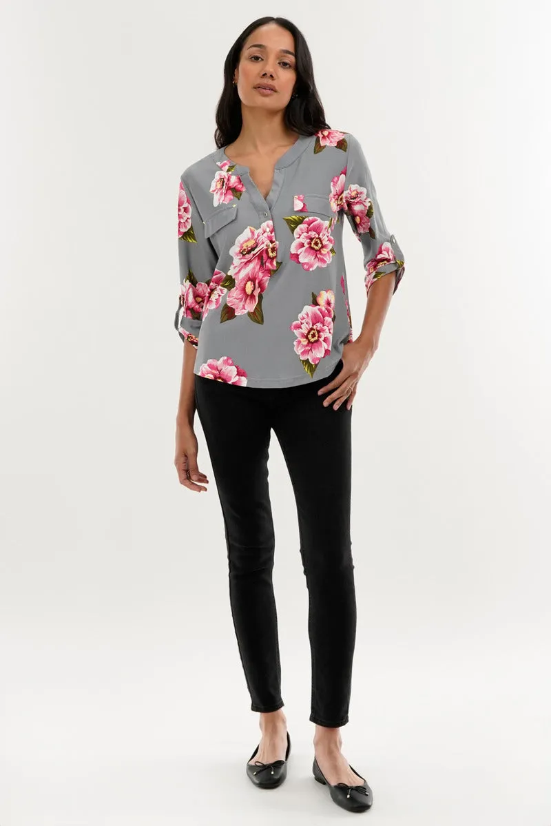 International INC Company Floral Split Neck Blouse - Grey sold by Fairweather product image thumbnail 5