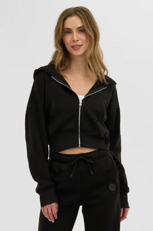 Fahrenheit Cropped Zip Up Hoodie - Black sold by Fairweather