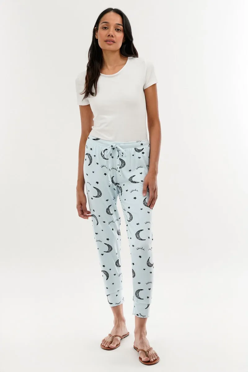 Moon Print Tie Waist Pajama Pants - Blue sold by Fairweather product image thumbnail 5