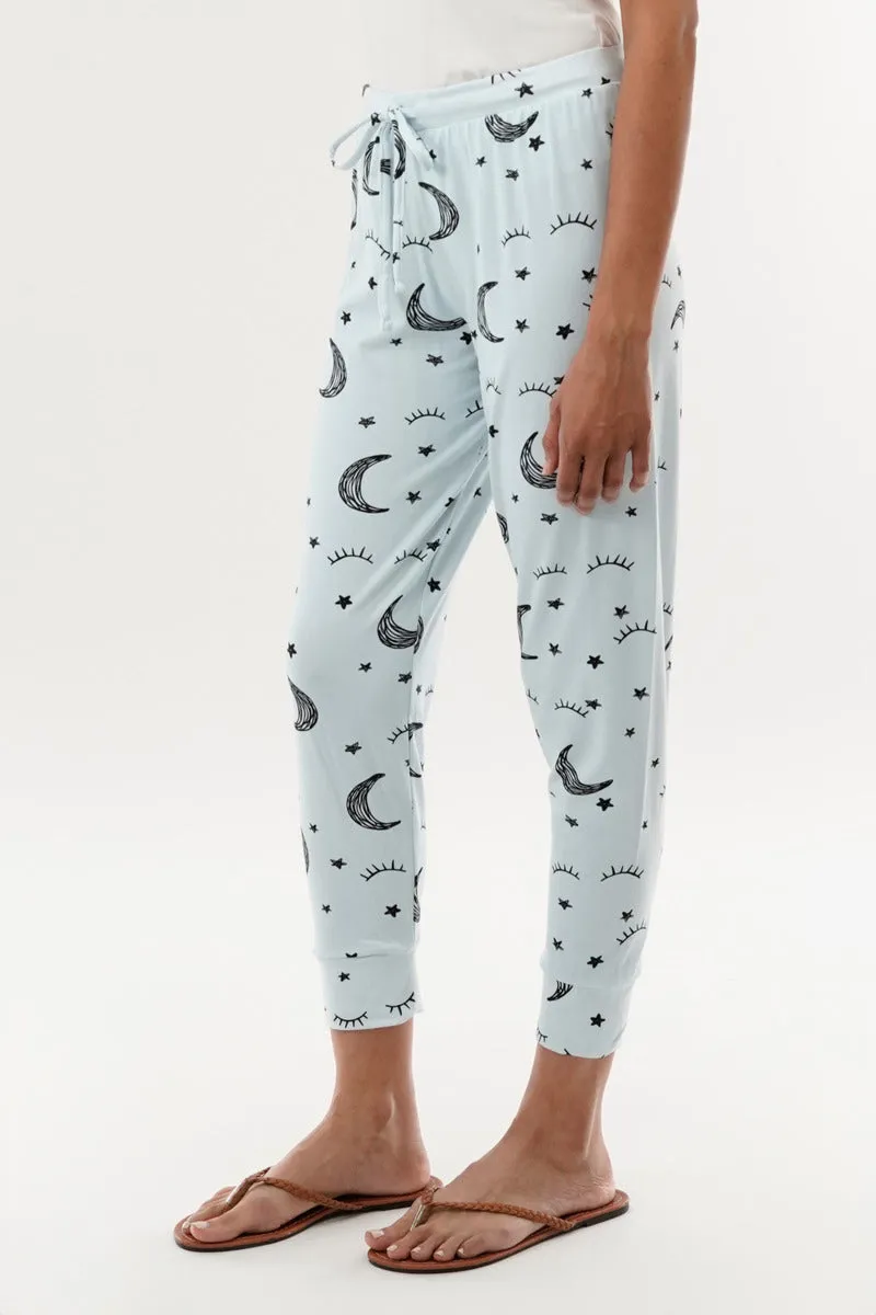 Moon Print Tie Waist Pajama Pants - Blue sold by Fairweather product image thumbnail 2