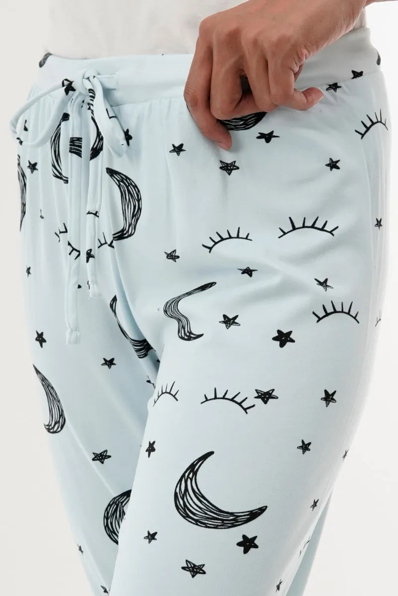 Moon Print Tie Waist Pajama Pants - Blue sold by Fairweather product image thumbnail 4