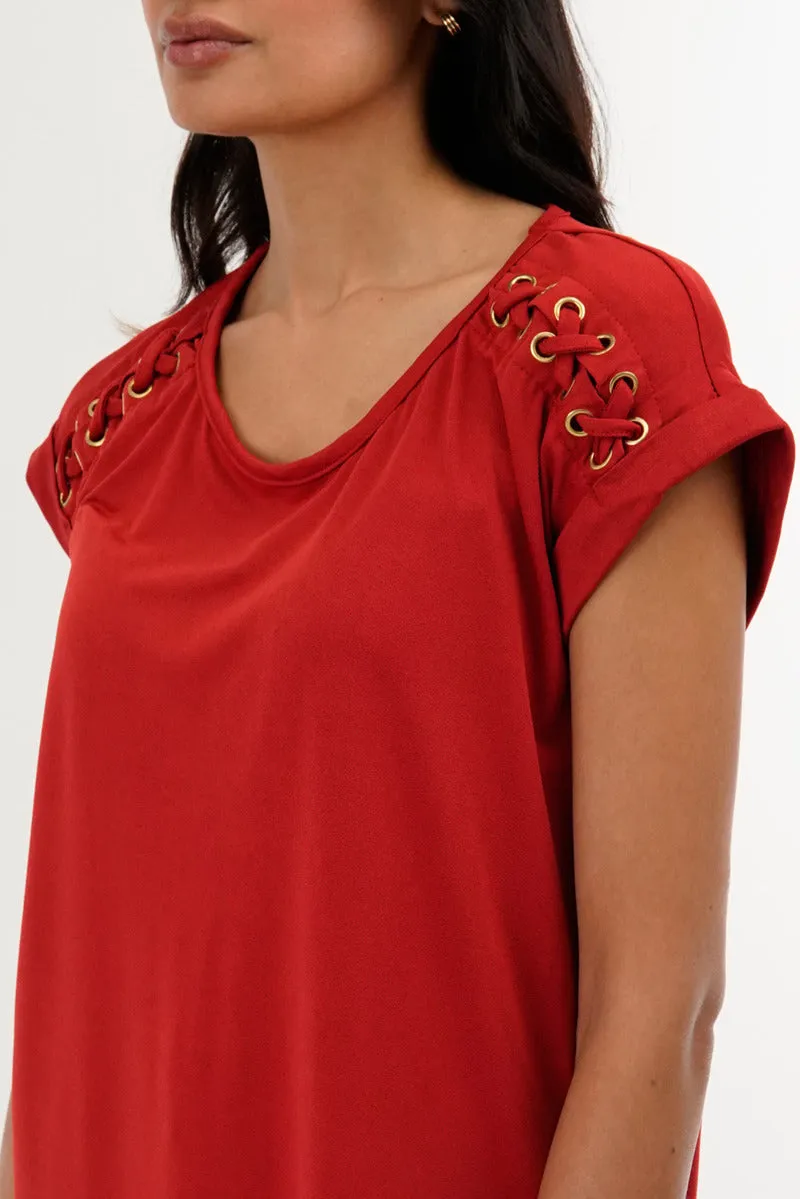 Shoulder Lace Up Tee - Coral sold by Fairweather product image thumbnail 4