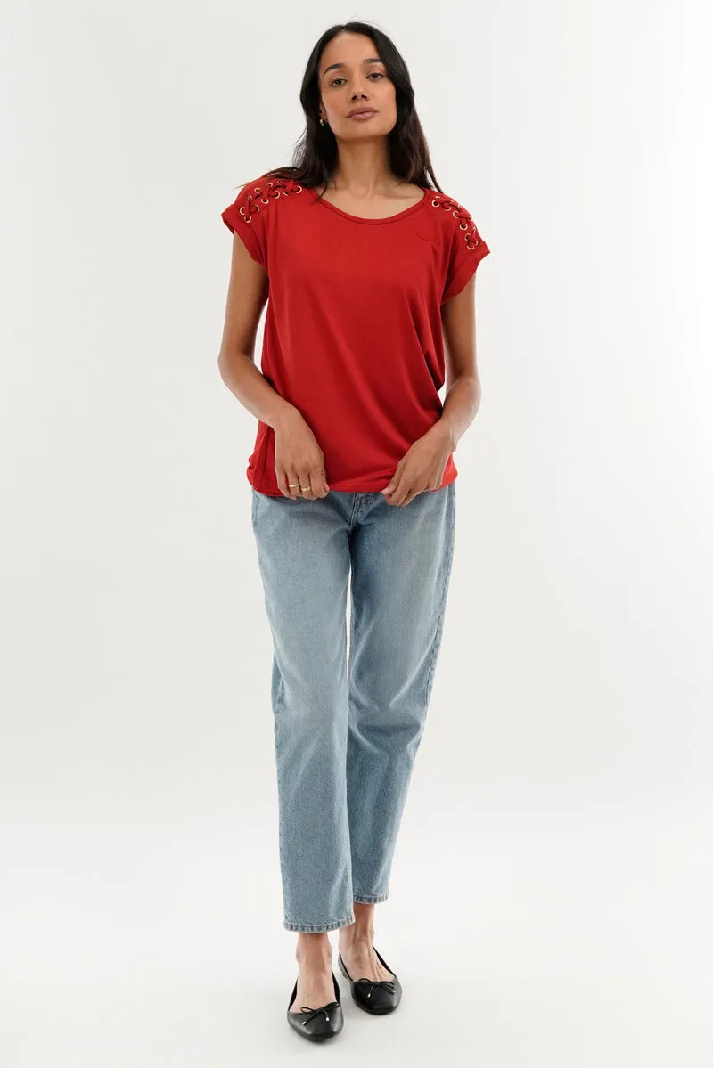 Shoulder Lace Up Tee - Coral sold by Fairweather product image thumbnail 5