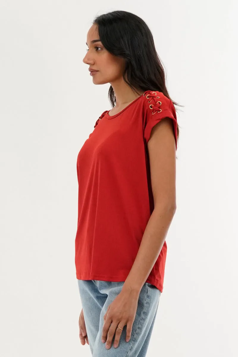 Shoulder Lace Up Tee - Coral sold by Fairweather product image thumbnail 2