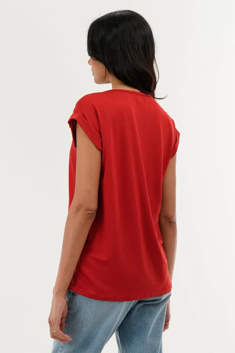 Shoulder Lace Up Tee - Coral sold by Fairweather product image thumbnail 3