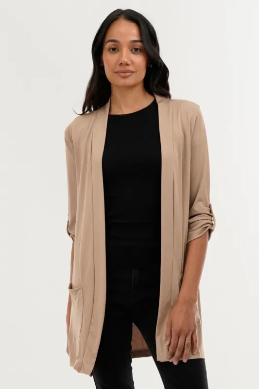 International INC Company Roll Up Sleeve Wrap Cardigan - Beige sold by Fairweather