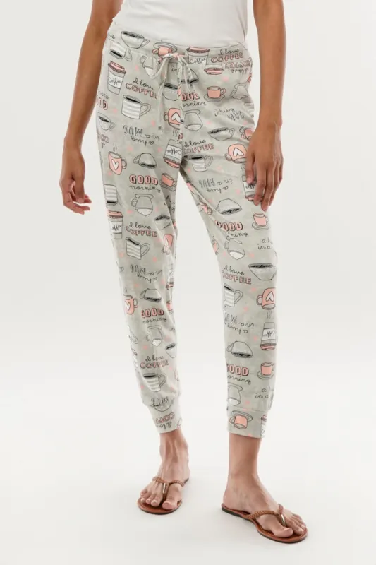 Canada Weather Gear Coffee Print Tie Waist Pajama Pants - Grey sold by Fairweather