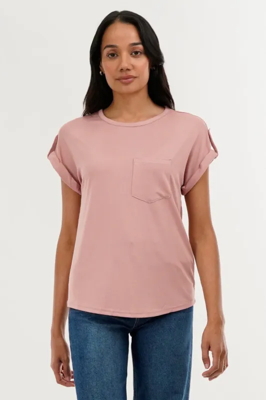 Costa Blanca Basic Cap Sleeve Tee - Pink sold by Fairweather