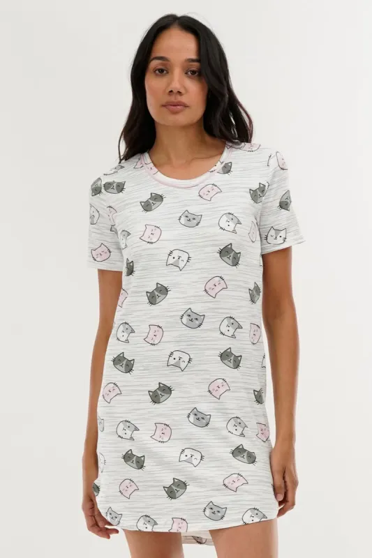 Canada Weather Gear Cat Print Tunic Pajama Top - White sold by Fairweather