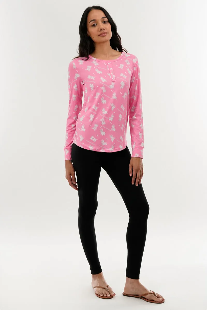 Canada Weather Gear Dog Print Henley Pajama Top - Pink sold by Fairweather product image thumbnail 5
