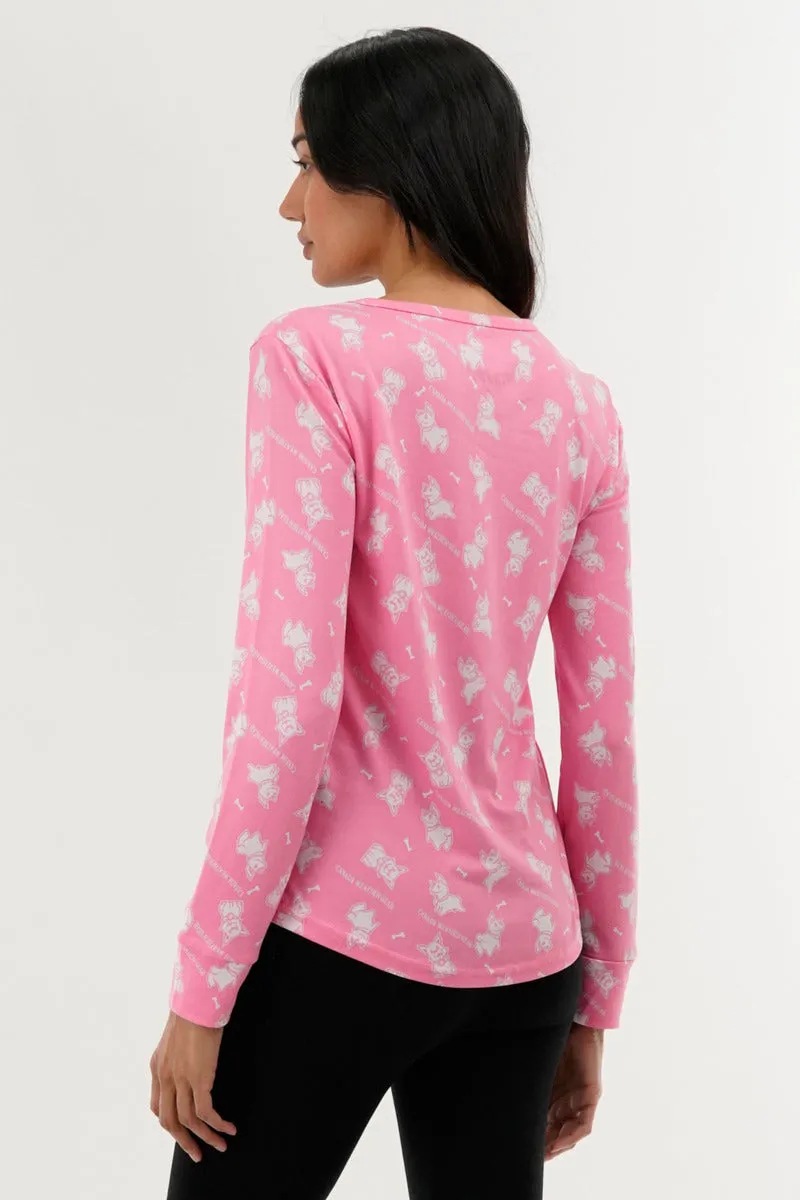 Canada Weather Gear Dog Print Henley Pajama Top - Pink sold by Fairweather product image thumbnail 3