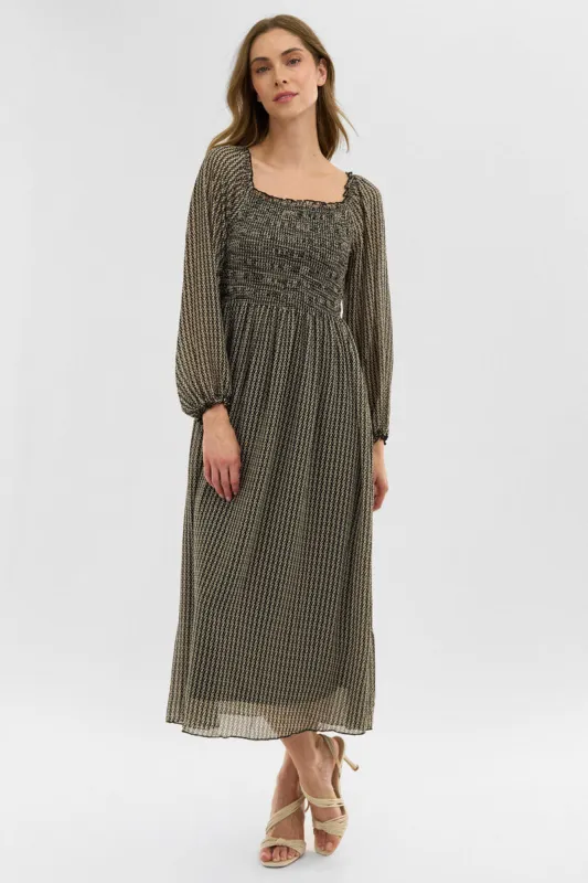Costa Blanca Long Sleeve Smocked Maxi Dress - Black sold by Fairweather