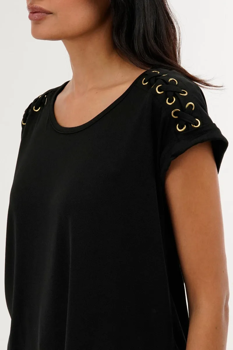 International INC Company Shoulder Lace Up Tee - Black sold by Fairweather product image thumbnail 4