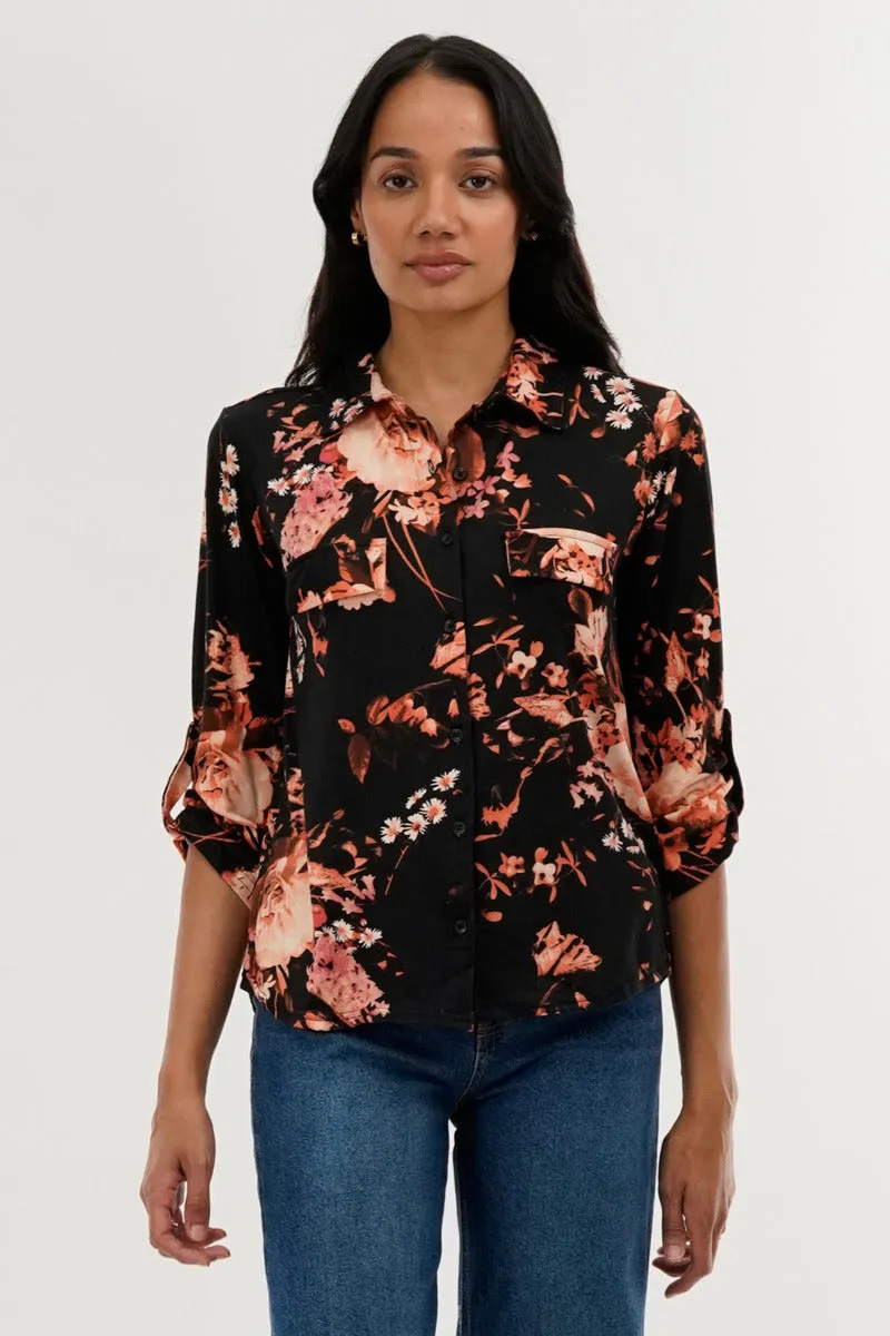 International INC Company Floral Button Down Shirt - Black sold by Fairweather