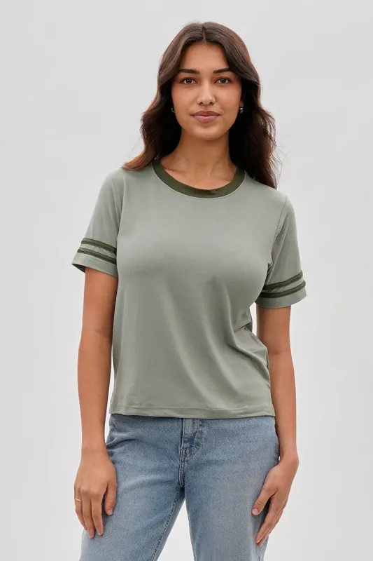 Stylexchange Vintage Striped Ringer Tee - Olive sold by Fairweather