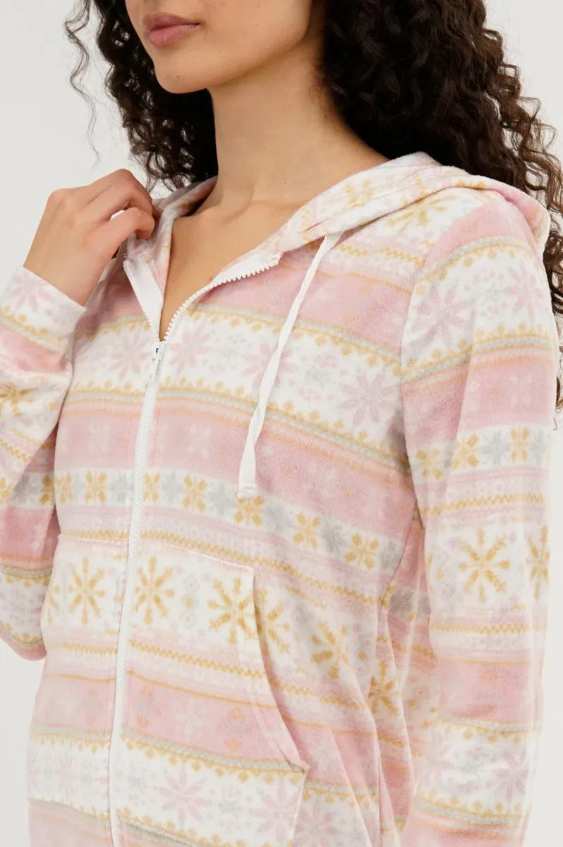 Canada Weather Gear Festive Print Fleece Onesie - Blush sold by Fairweather product image thumbnail 4