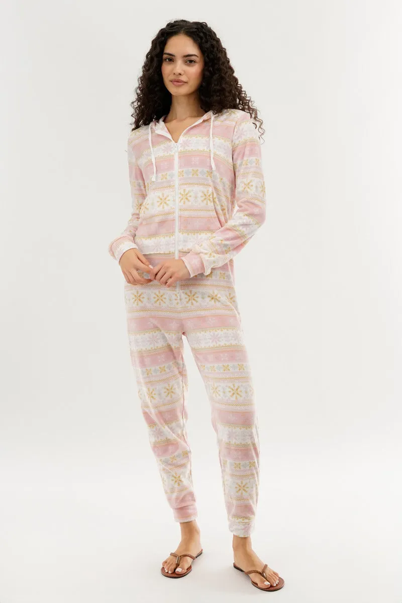Canada Weather Gear Festive Print Fleece Onesie - Blush sold by Fairweather product image thumbnail 5