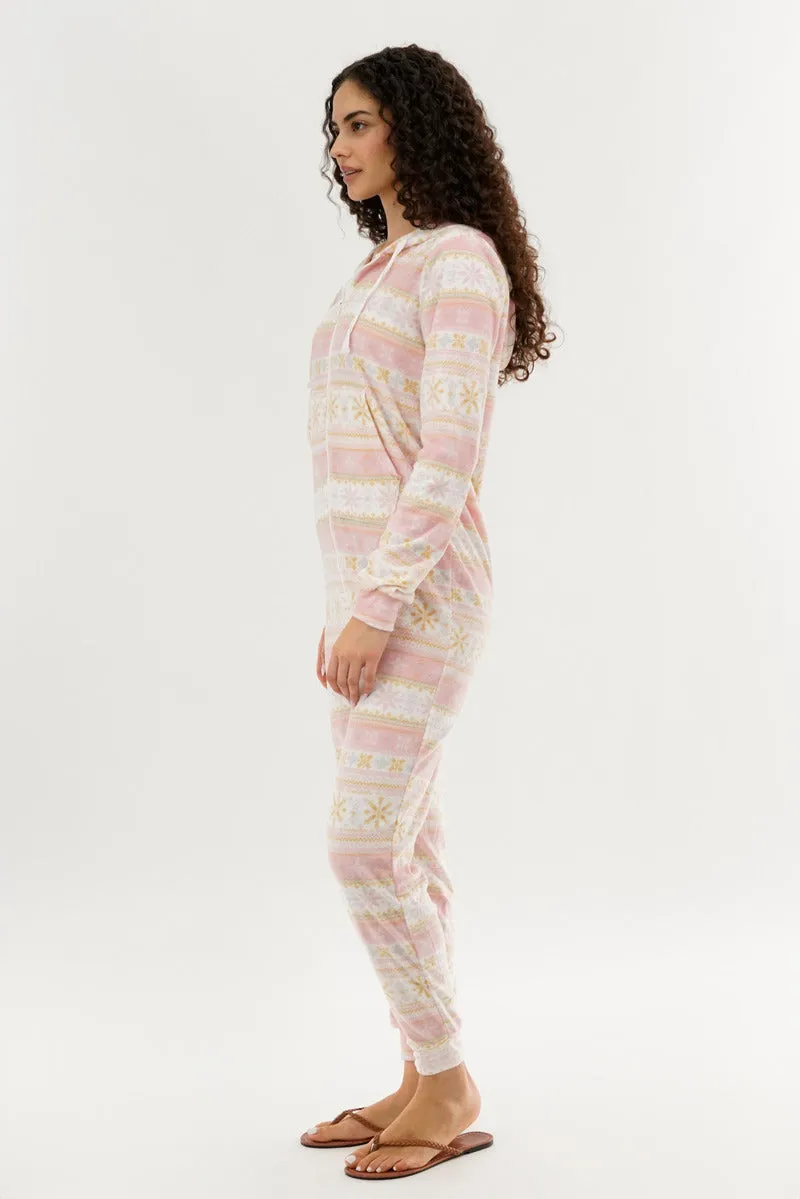 Canada Weather Gear Festive Print Fleece Onesie - Blush sold by Fairweather product image thumbnail 2
