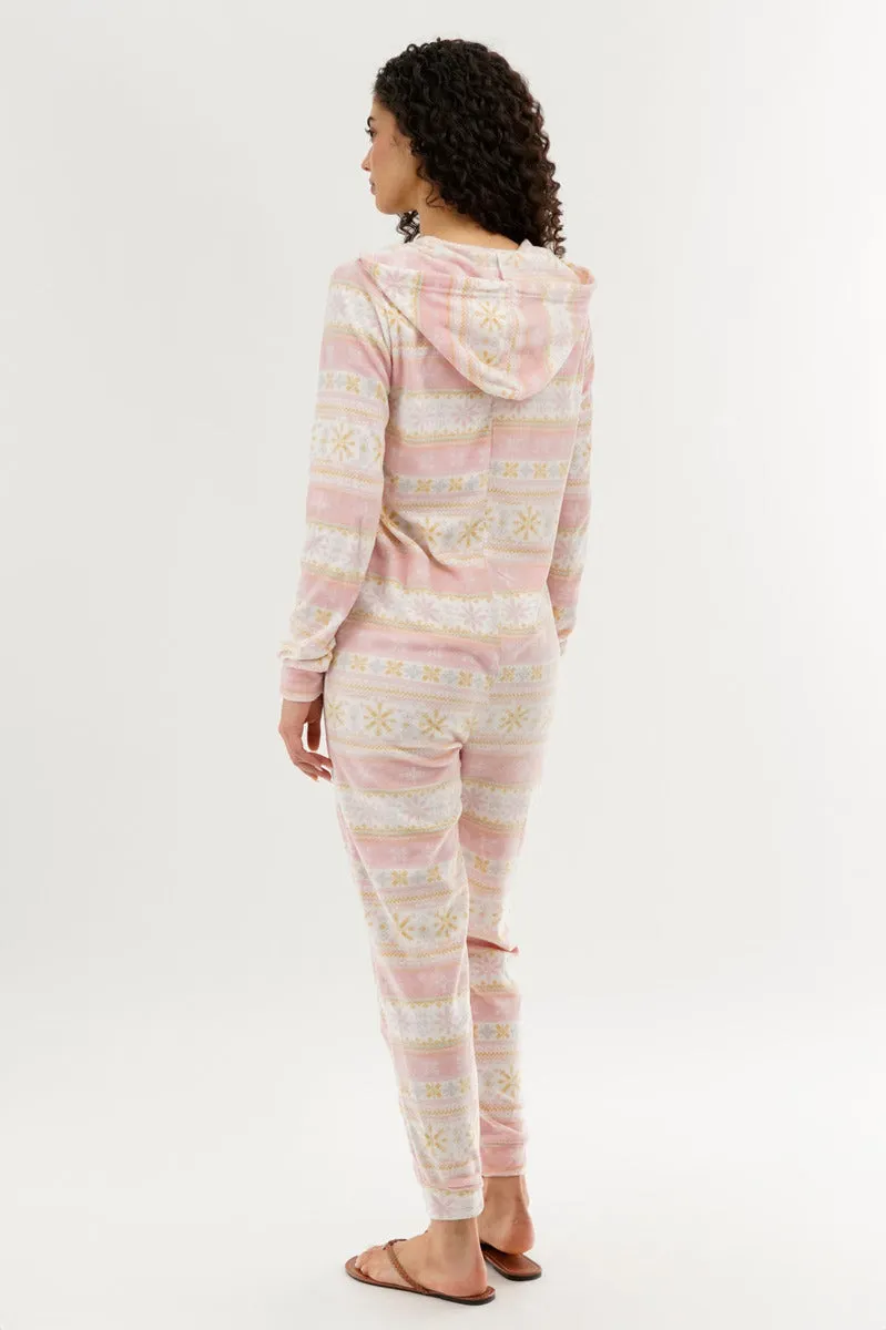 Canada Weather Gear Festive Print Fleece Onesie - Blush sold by Fairweather product image thumbnail 3