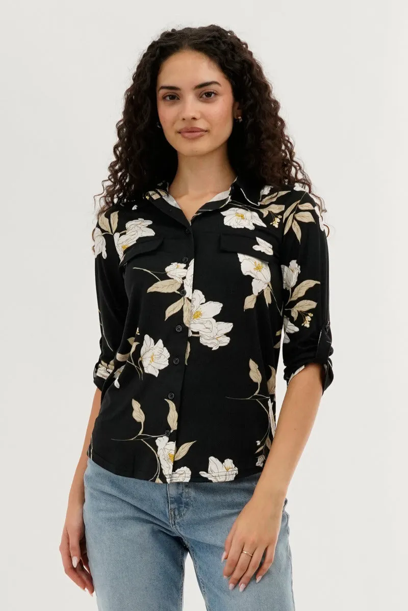 Majora Floral Button Up Blouse - Black sold by Fairweather