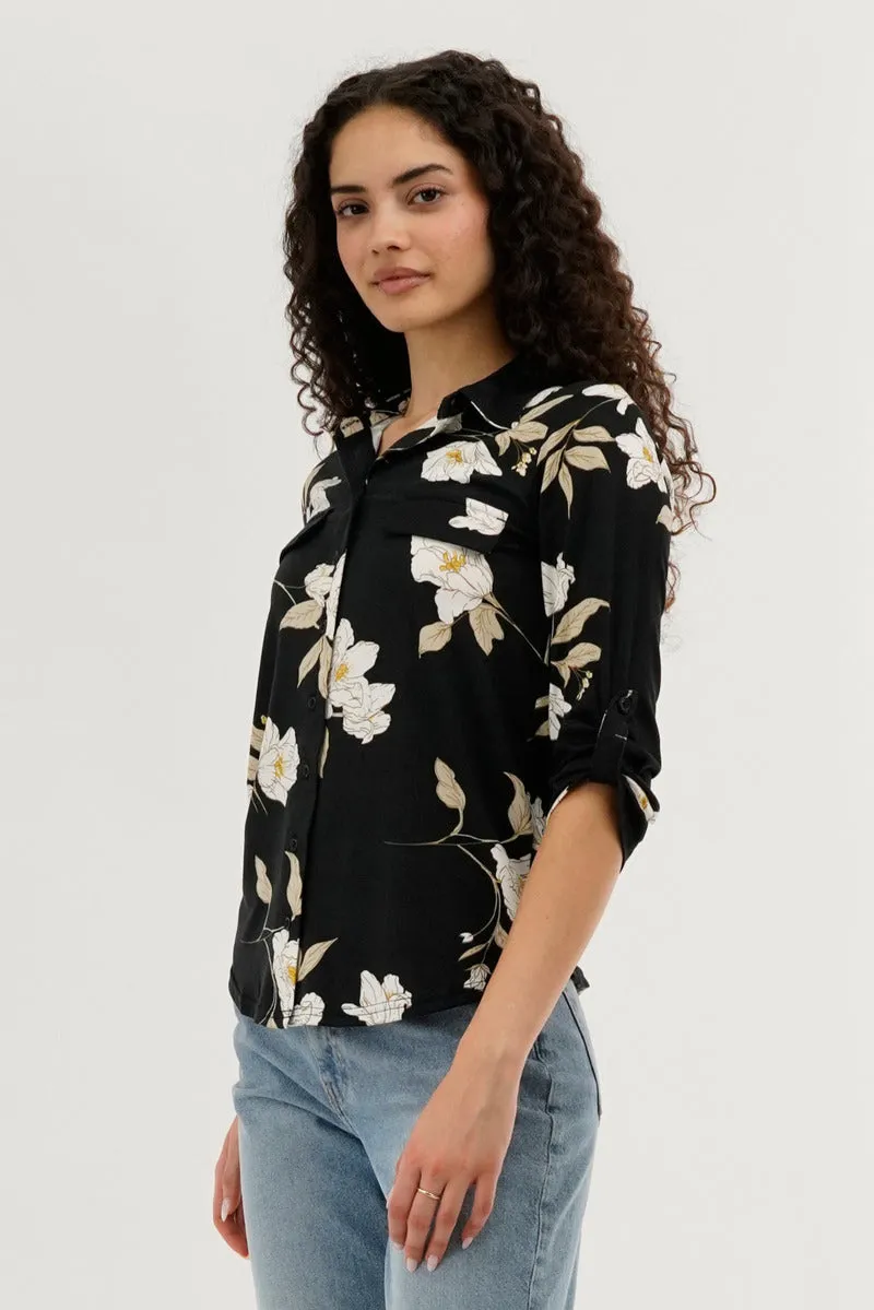 Majora Floral Button Up Blouse - Black sold by Fairweather product image thumbnail 2