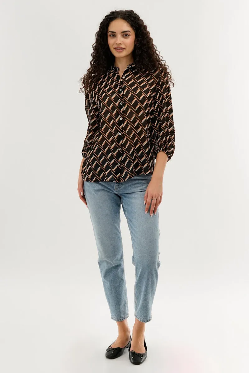 Costa Blanca Patterned Sheer Button Down Blouse - Black sold by Fairweather product image thumbnail 5