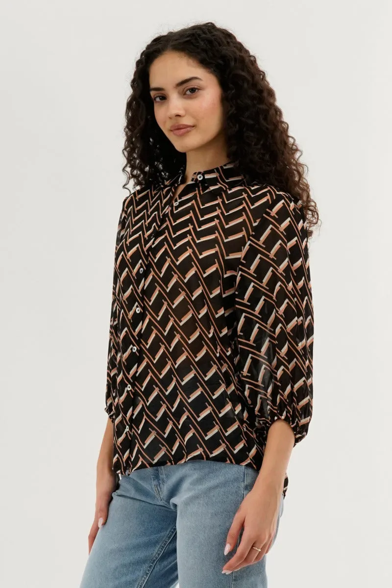 Costa Blanca Patterned Sheer Button Down Blouse - Black sold by Fairweather product image thumbnail 2