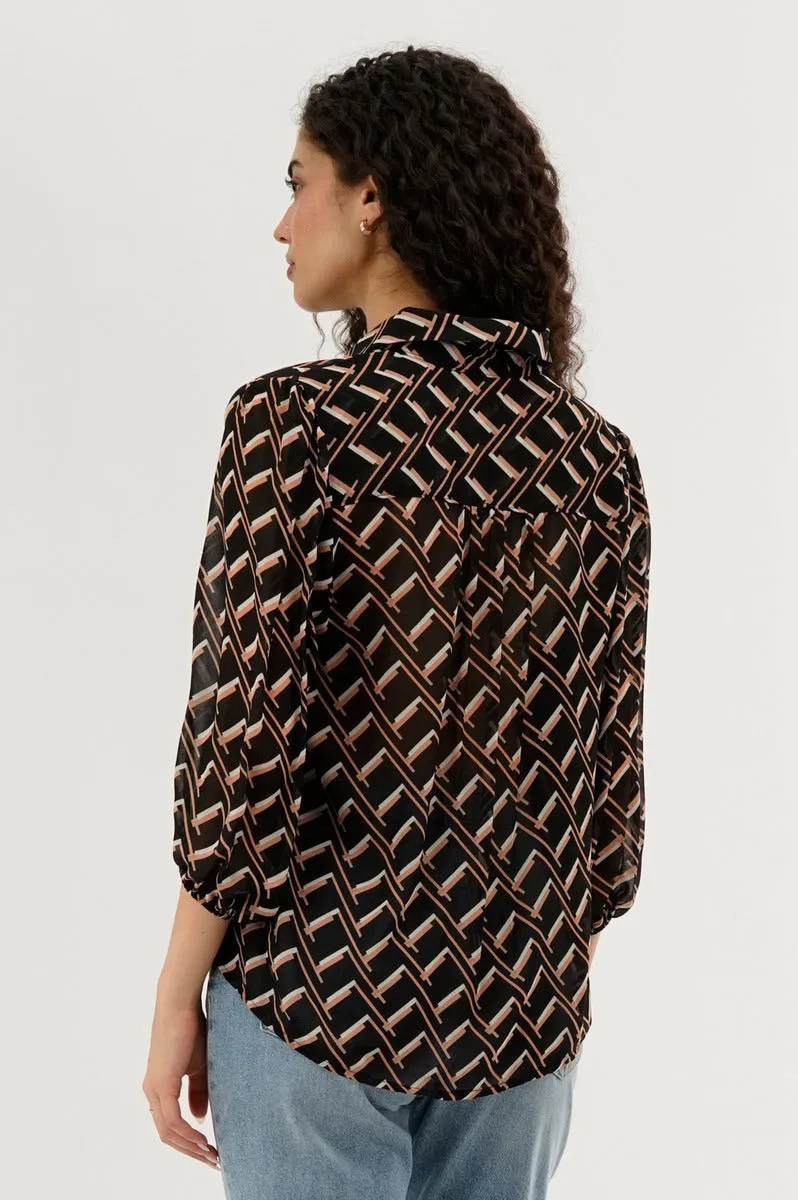 Costa Blanca Patterned Sheer Button Down Blouse - Black sold by Fairweather product image thumbnail 3