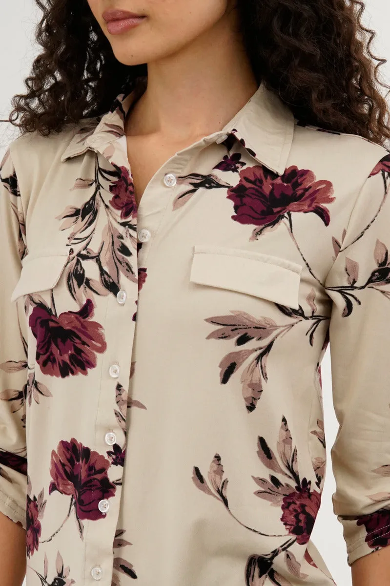 Majora Floral Button Up Blouse - Beige sold by Fairweather product image thumbnail 4