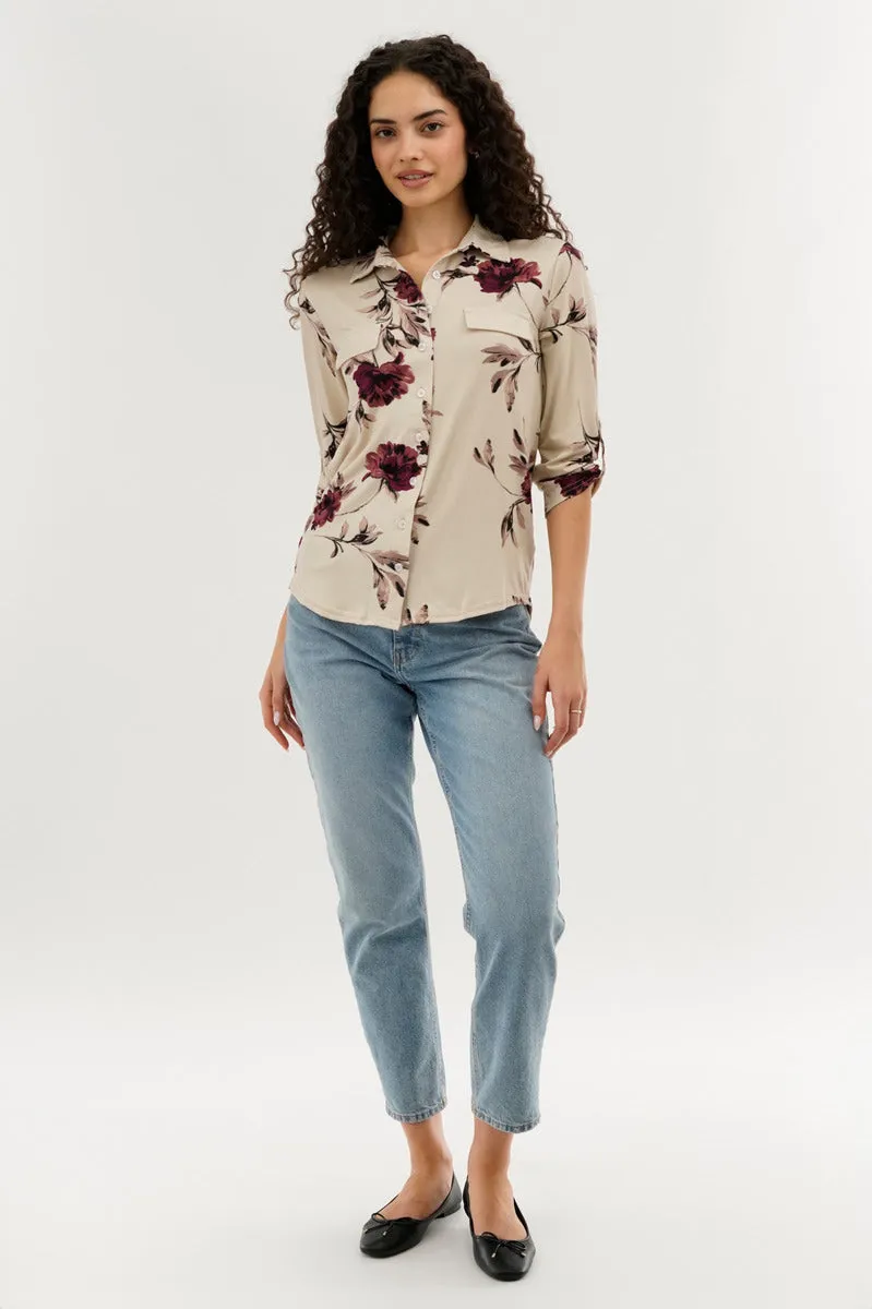 Majora Floral Button Up Blouse - Beige sold by Fairweather product image thumbnail 5
