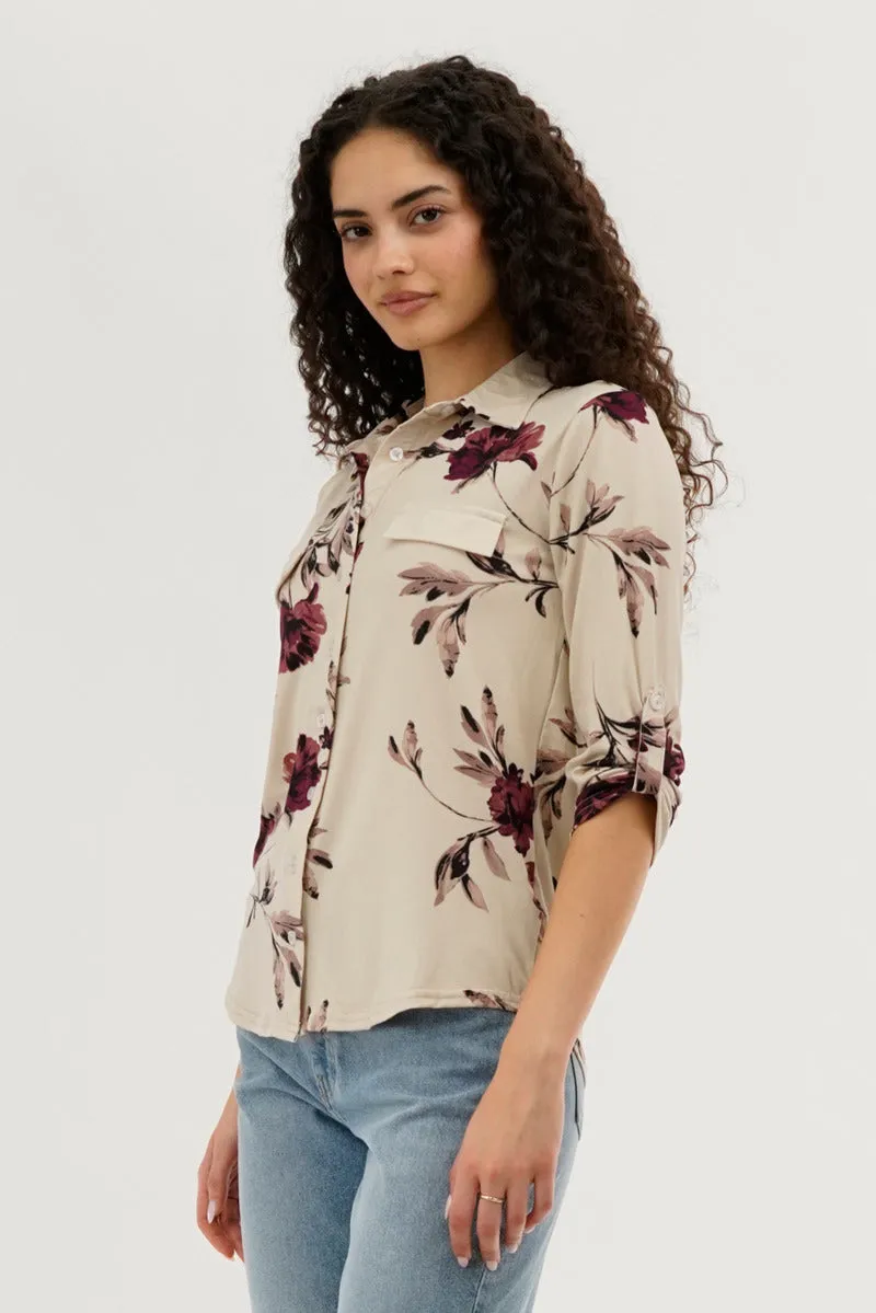 Majora Floral Button Up Blouse - Beige sold by Fairweather product image thumbnail 2