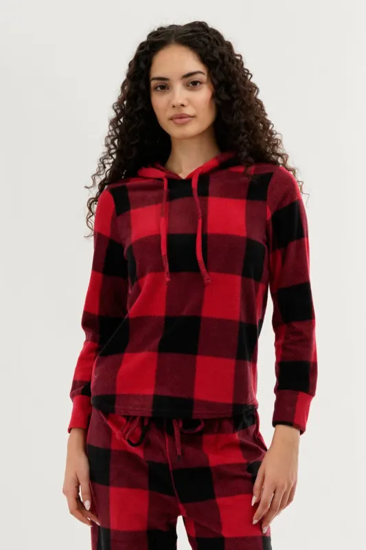Canada Weather Gear Plaid Hooded Pajama Top - Red sold by Fairweather